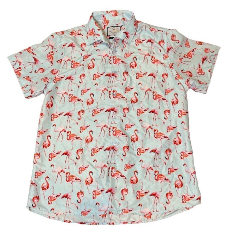 Suslo Couture Men's Flamingo Print Shirt Short Sleeve Button Front Size‎ 2XL